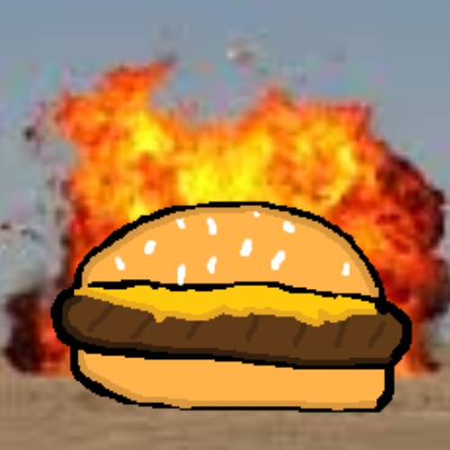 cheeseburger w/ explosion in the back